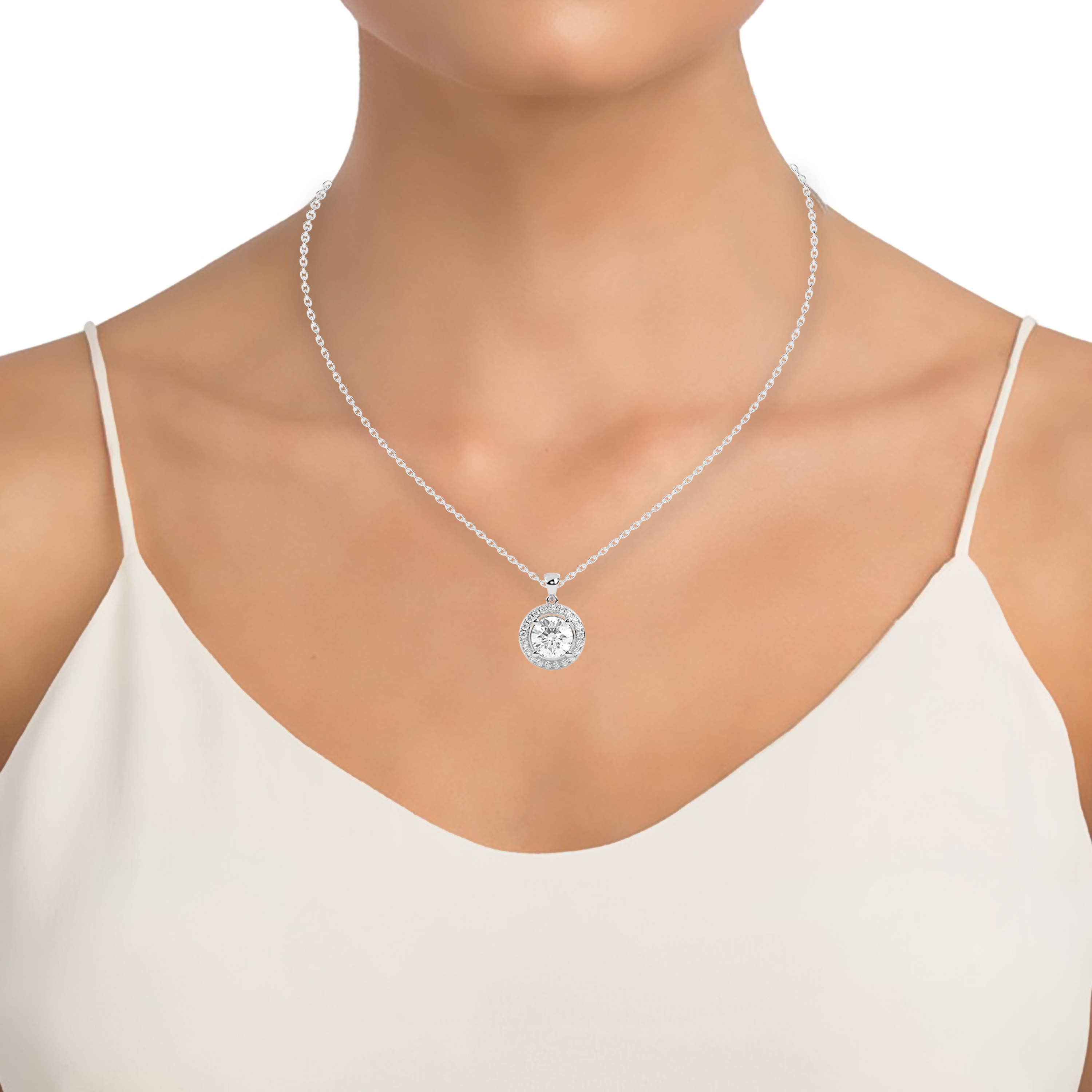 14k Wight Gold Studded 3.17 Carat Lab Grown Diamond Pendent With D Color VS1 Clarity.